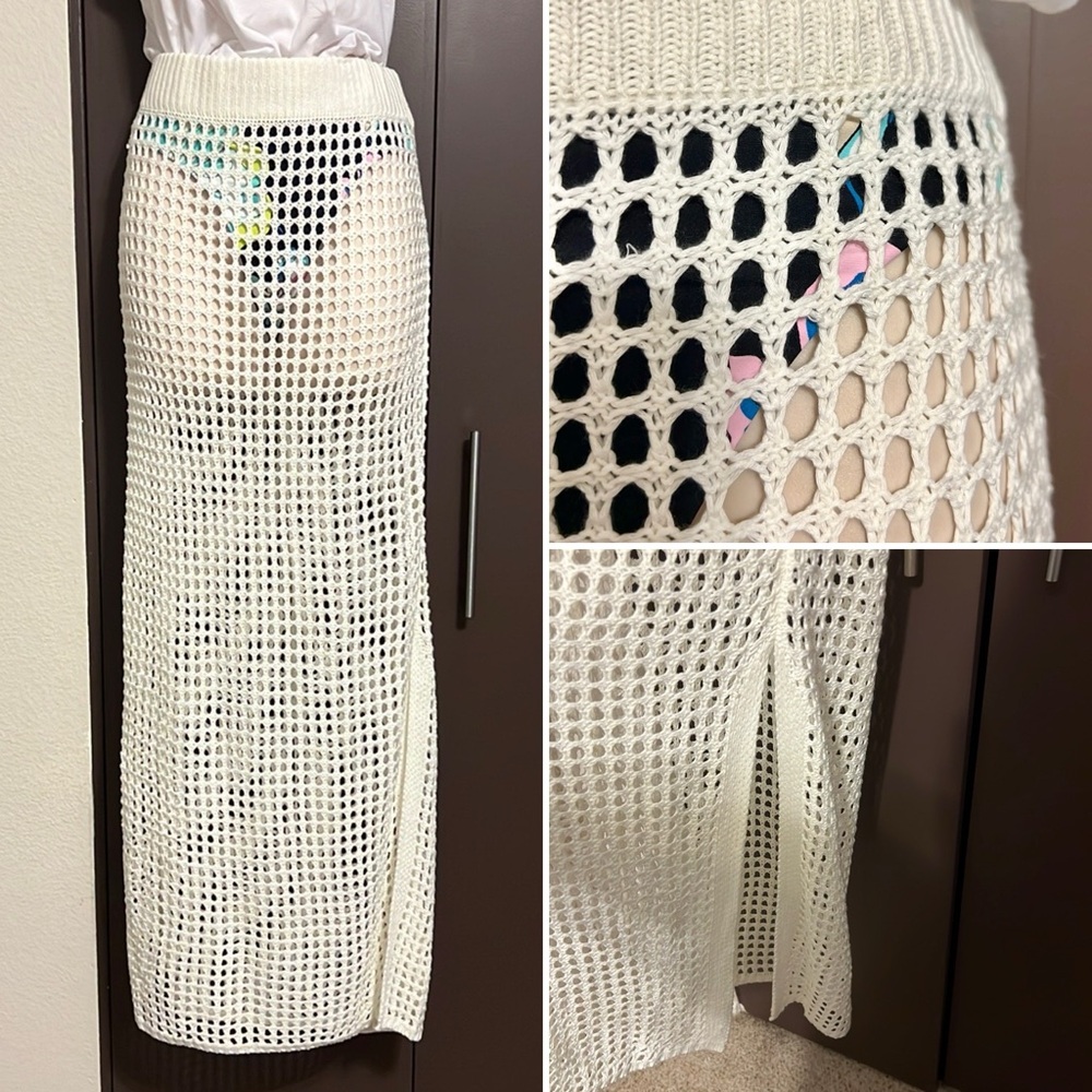 NWT-Shade & Shore-Lightweight Crocheted Swim Cover Up Maxi Skirt-Sz L (12-14)